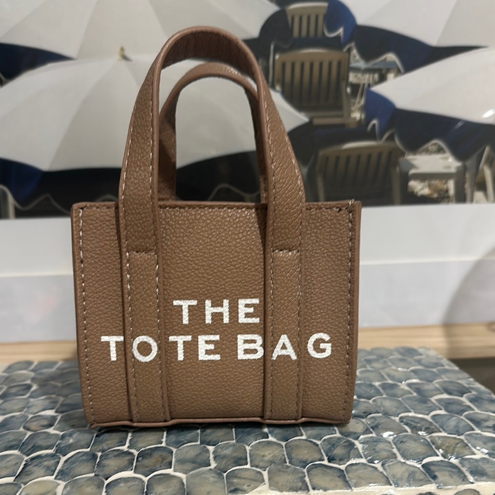Brown Mini Tote Bag with White Logo